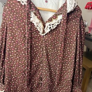 CeliaB Brown Blouse with Pink Floral Pattern